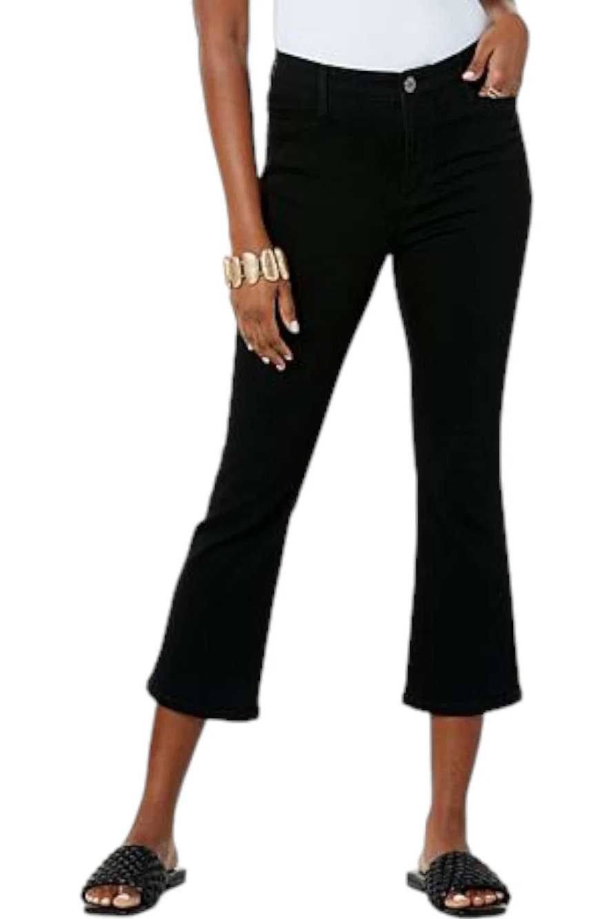 WynneDenim Performance Stretch Kick Flare Crop Jean Black - Petite